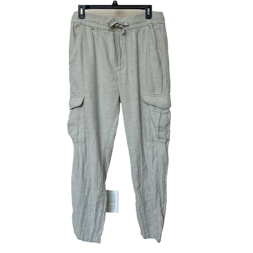 Porter & Ash Pants Women’s Med Linen Cotton Beige Pull On Cargo Coastal Resort